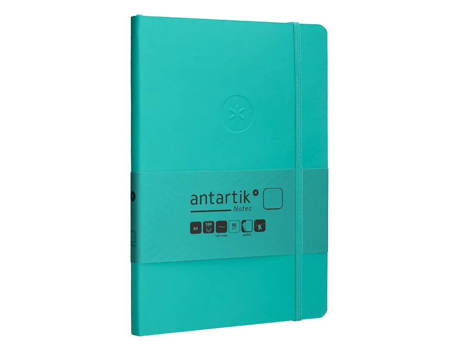 Carnet fermeture elastique antartik notes couverture souple a5 papier uni ivoire 100 feuilles 80gr fsc turquoise