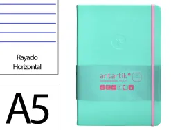 Carnet fermeture elastique rose antartik notes couverturerigide a5 ligne 100 feuilles 80gr fsc coloris turquoise