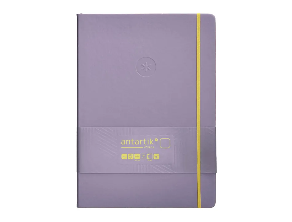 Carnet fermeture elastique jaune antartik notes couverture rigide a4 papier uni ivoire 100 feuilles 80gr fsc lilas