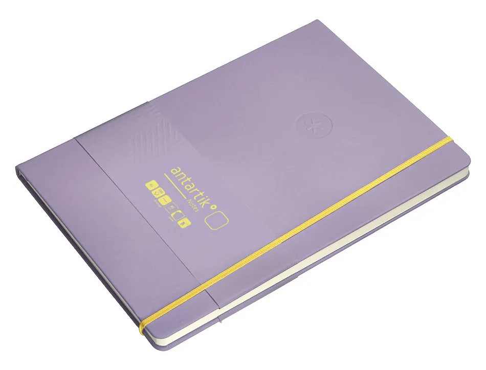 Carnet fermeture elastique jaune antartik notes couverture rigide a4 papier uni ivoire 100 feuilles 80gr fsc lilas