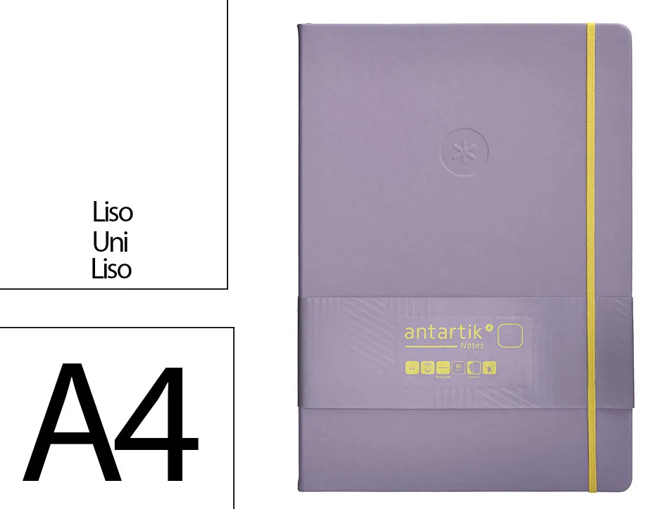 Carnet fermeture elastique jaune antartik notes couverture rigide a4 papier uni ivoire 100 feuilles 80gr fsc lilas