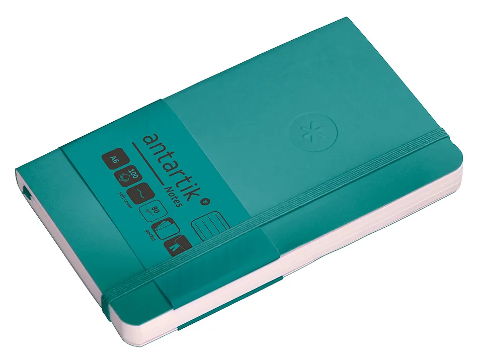 Carnet fermeture elastique antartik notes couverture souple a6 ligne 100 feuilles 80gr fsc coloris vert paon