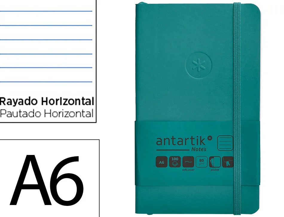 Carnet fermeture elastique antartik notes couverture souple a6 ligne 100 feuilles 80gr fsc coloris vert paon