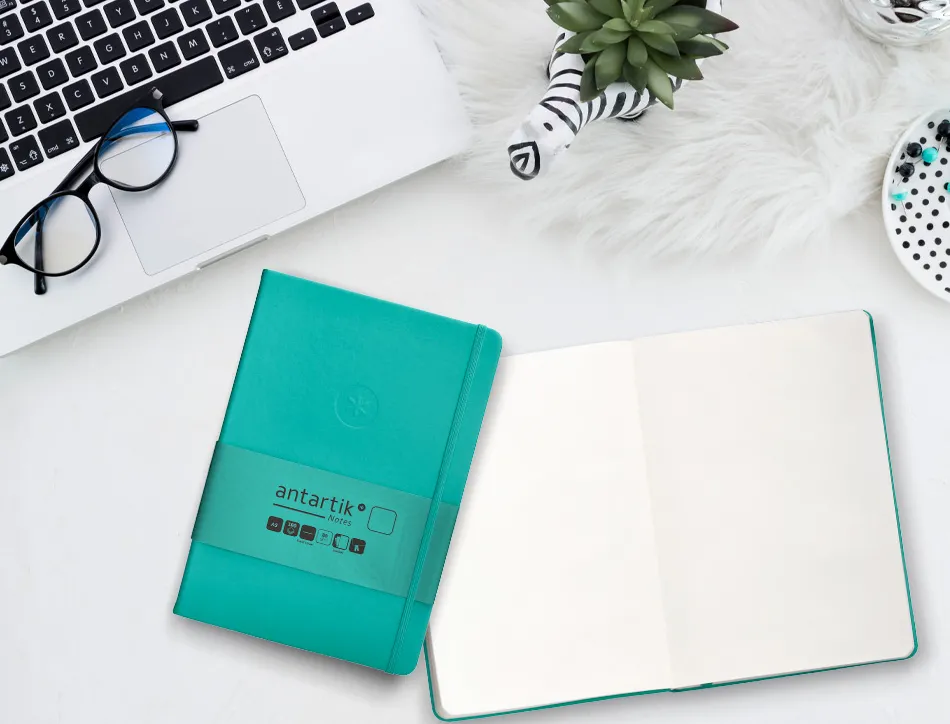 Carnet fermeture elastique antartik notes couverture rigide a5 papier uni ivoire 100 feuilles 80gr fsc turquoise