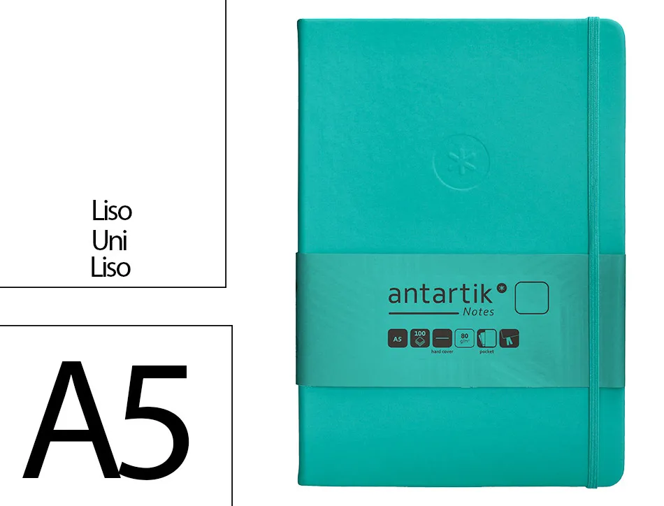 Carnet fermeture elastique antartik notes couverture rigide a5 papier uni ivoire 100 feuilles 80gr fsc turquoise