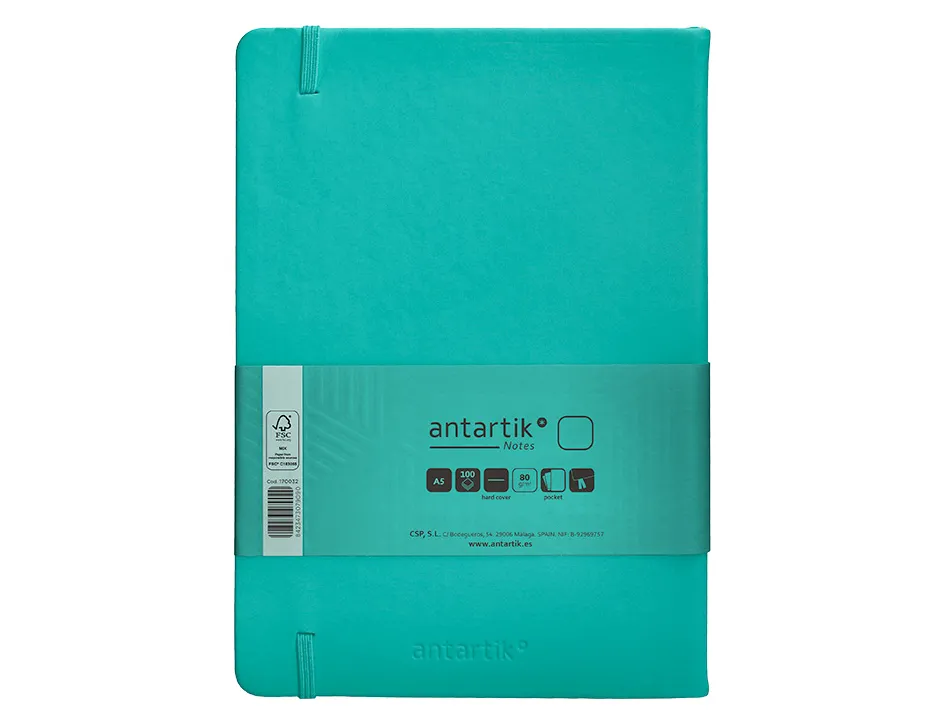 Carnet fermeture elastique antartik notes couverture rigide a5 papier uni ivoire 100 feuilles 80gr fsc turquoise