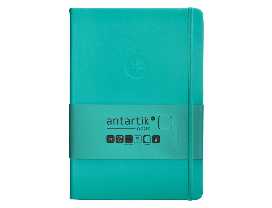 Carnet fermeture elastique antartik notes couverture rigide a5 papier uni ivoire 100 feuilles 80gr fsc turquoise