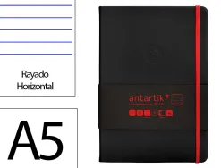 Carnet fermeture elastique rouge antartik notes couverture rigide a5 ligne 100feuilles 80gr fsc coloris noir