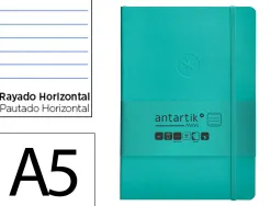 Carnet fermeture elastique antartik notes couverture souple a5 ligne 100 feuilles 80gr fsc coloris turquoise