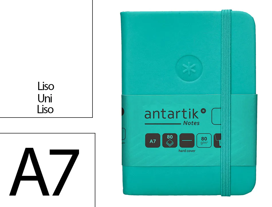 Carnet fermeture elastique antartik notes couverture rigide a7 papier uni ivoire 80 feuilles 80gr fsc turquoise