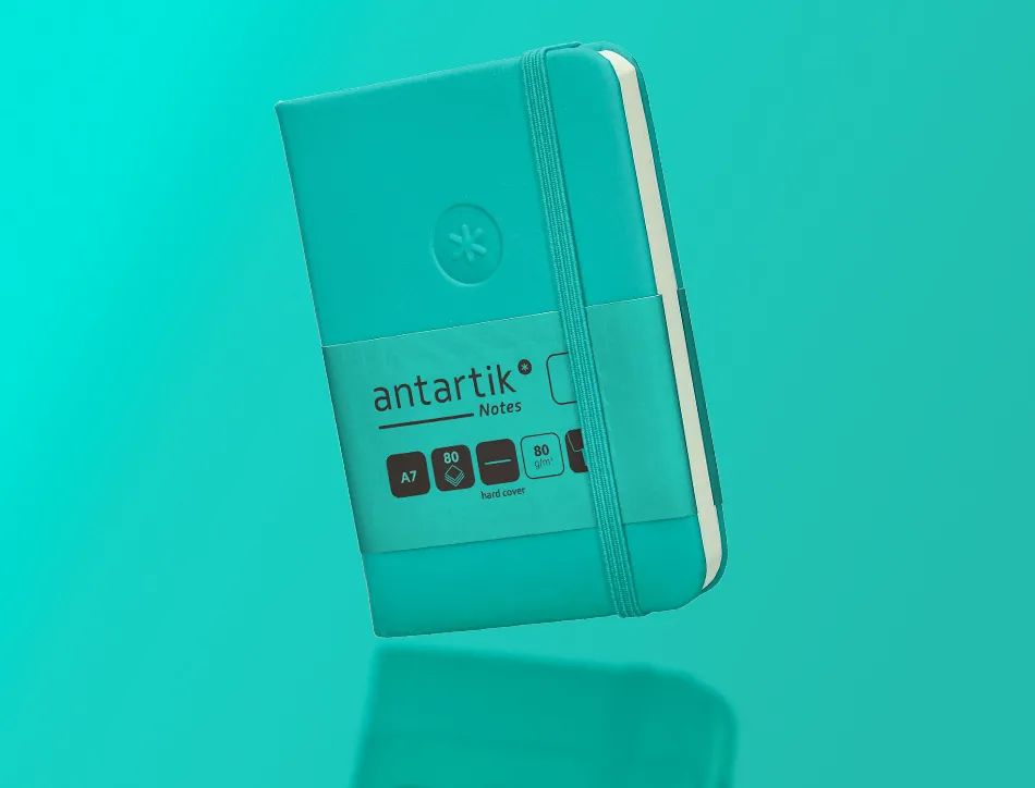 Carnet fermeture elastique antartik notes couverture rigide a7 papier uni ivoire 80 feuilles 80gr fsc turquoise