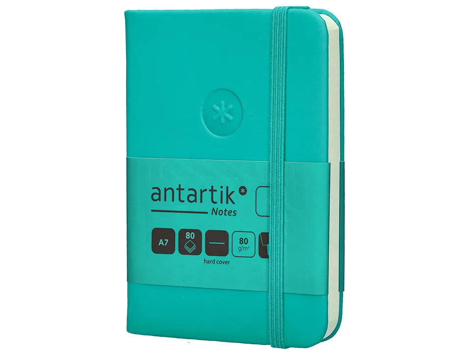 Carnet fermeture elastique antartik notes couverture rigide a7 papier uni ivoire 80 feuilles 80gr fsc turquoise