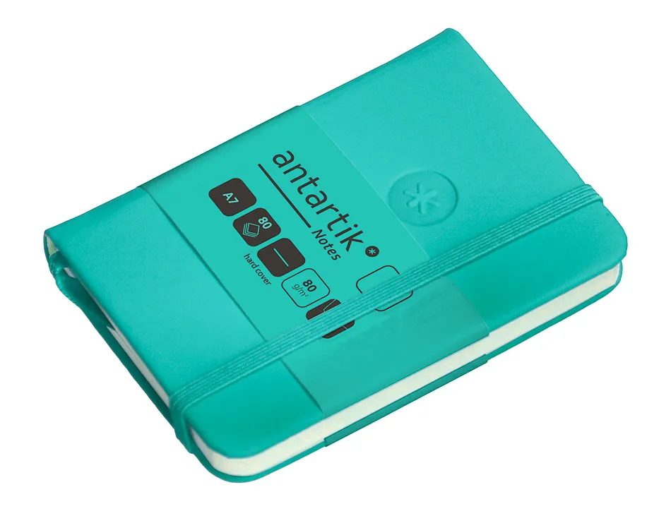Carnet fermeture elastique antartik notes couverture rigide a7 papier uni ivoire 80 feuilles 80gr fsc turquoise