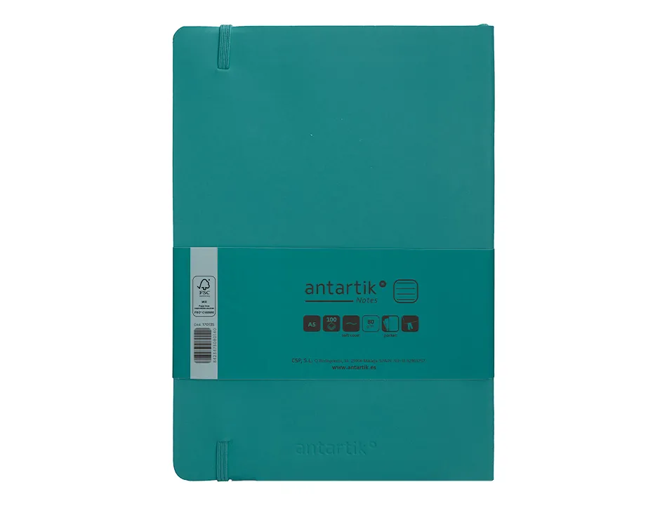 Carnet fermeture elastique antartik notes couverture souple a5 ligne 100 feuilles 80gr fsc coloris vert paon