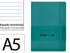 Carnet fermeture elastique antartik notes couverture souple a5 ligne 100 feuilles 80gr fsc coloris vert paon