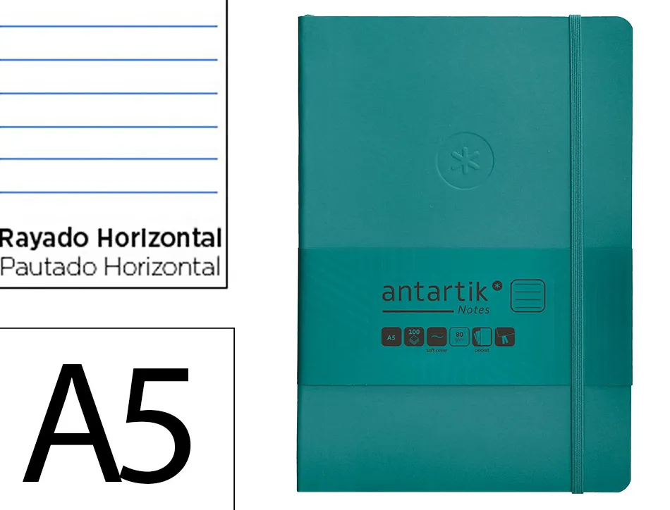 Carnet fermeture elastique antartik notes couverture souple a5 ligne 100 feuilles 80gr fsc coloris vert paon