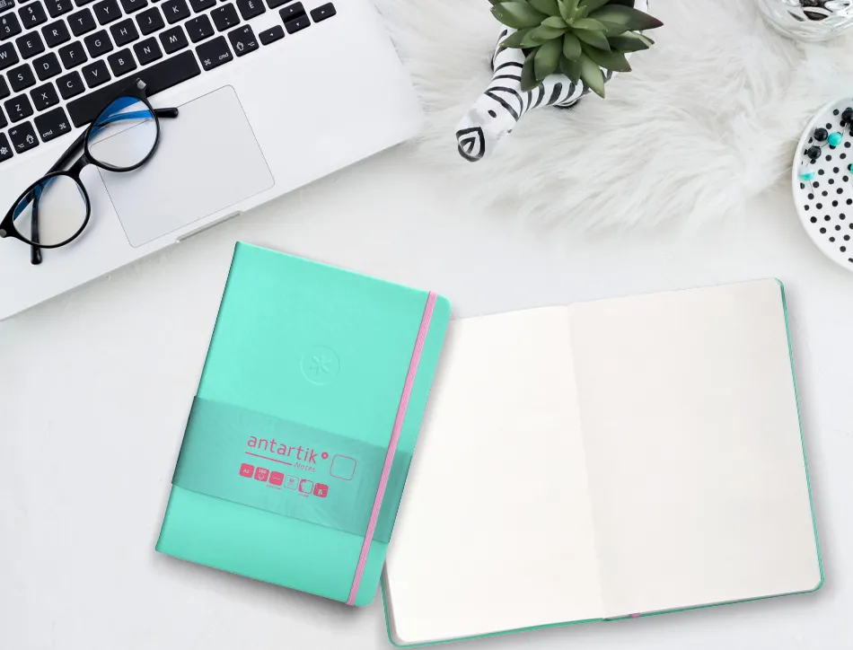 Carnet fermeture elastique rose antartik notes couverture rigide a5 papier uni ivoire 100 feuilles 80gr fsc turquoise