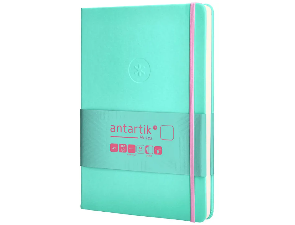 Carnet fermeture elastique rose antartik notes couverture rigide a5 papier uni ivoire 100 feuilles 80gr fsc turquoise