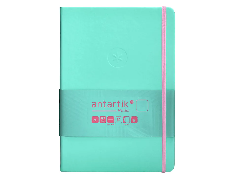 Carnet fermeture elastique rose antartik notes couverture rigide a5 papier uni ivoire 100 feuilles 80gr fsc turquoise