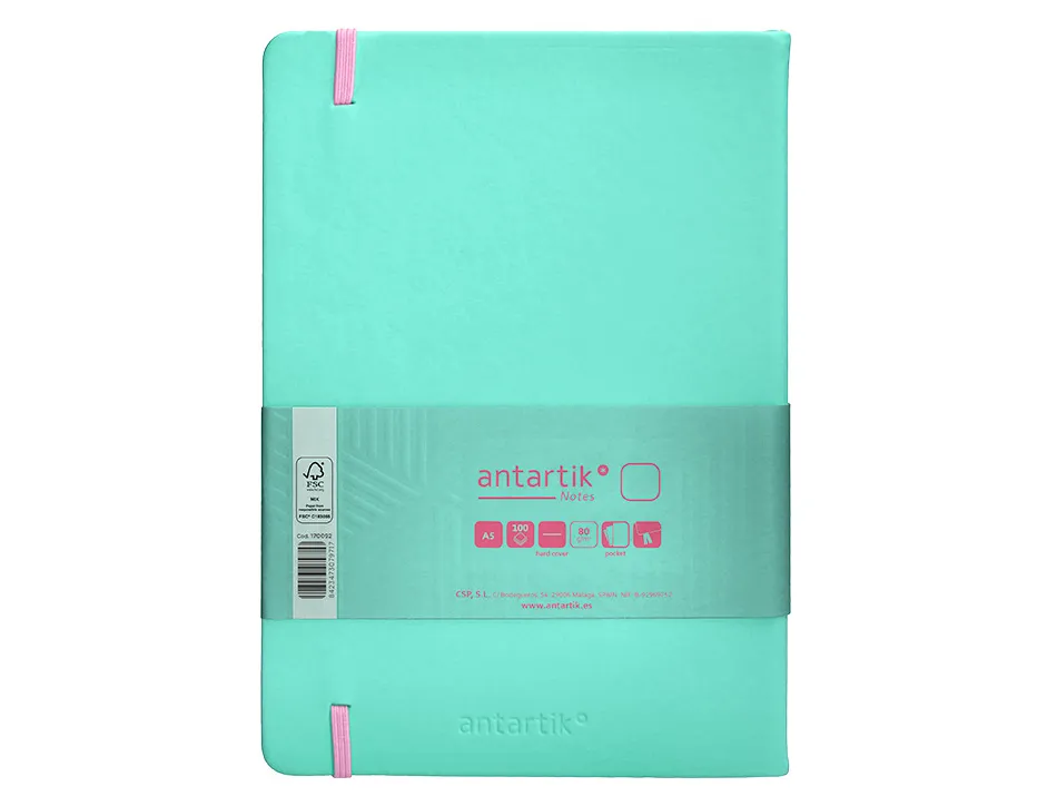 Carnet fermeture elastique rose antartik notes couverture rigide a5 papier uni ivoire 100 feuilles 80gr fsc turquoise