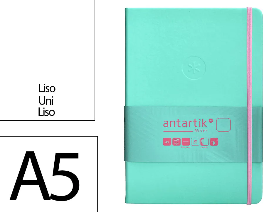Carnet fermeture elastique rose antartik notes couverture rigide a5 papier uni ivoire 100 feuilles 80gr fsc turquoise