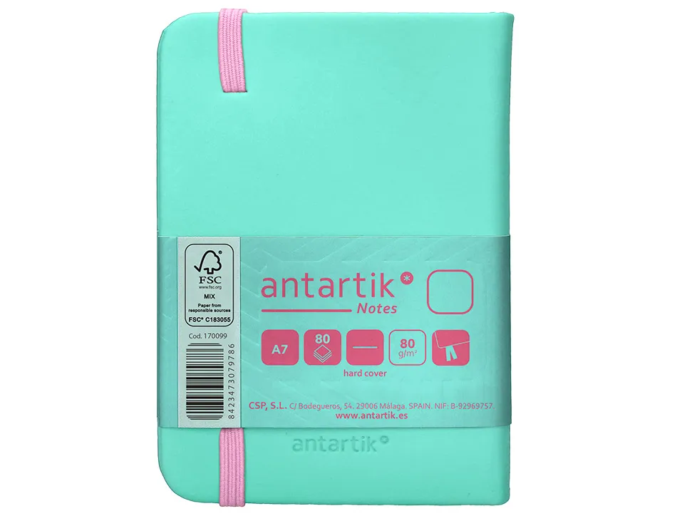 Carnet fermeture elastique rose antartik notes couverture rigide a7 papier uni ivoire 80 feuilles 80gr fsc turquoise