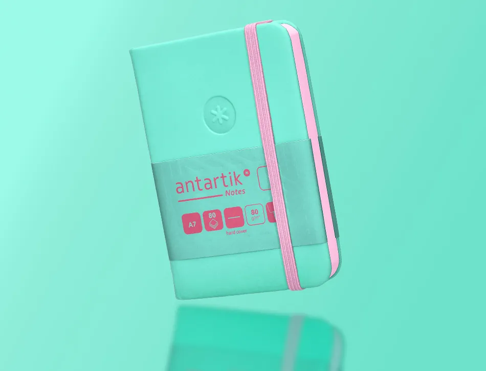 Carnet fermeture elastique rose antartik notes couverture rigide a7 papier uni ivoire 80 feuilles 80gr fsc turquoise
