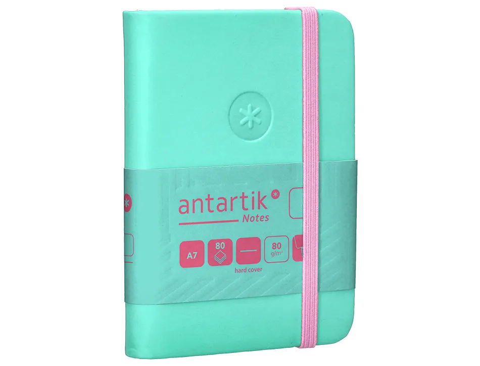 Carnet fermeture elastique rose antartik notes couverture rigide a7 papier uni ivoire 80 feuilles 80gr fsc turquoise