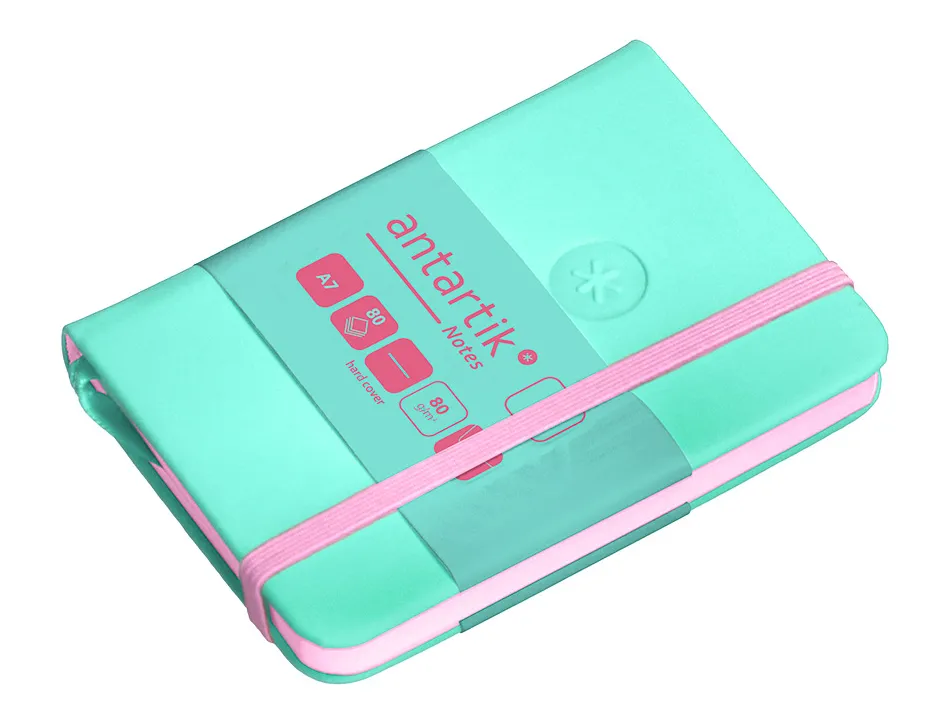 Carnet fermeture elastique rose antartik notes couverture rigide a7 papier uni ivoire 80 feuilles 80gr fsc turquoise