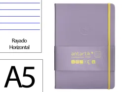 Carnet fermeture elastique jaune antartik notes couverture rigide a5 ligne 100 feuilles 80gr fsc coloris lilas