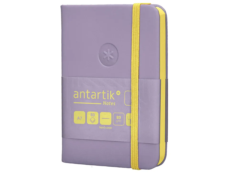 Carnet fermeture elastique jaune antartik notes couverture rigide a7 papier uni ivoire 80 feuilles 80gr fsc lilas