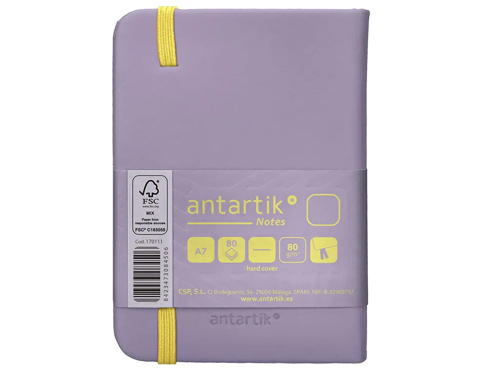 Carnet fermeture elastique jaune antartik notes couverture rigide a7 papier uni ivoire 80 feuilles 80gr fsc lilas