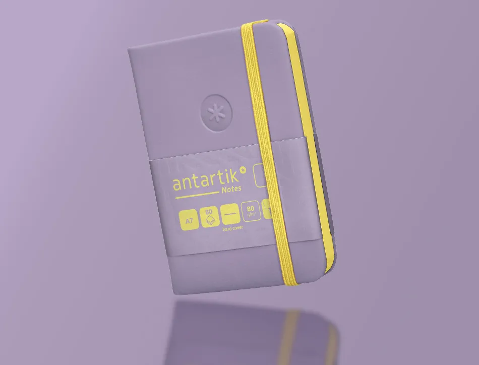 Carnet fermeture elastique jaune antartik notes couverture rigide a7 papier uni ivoire 80 feuilles 80gr fsc lilas