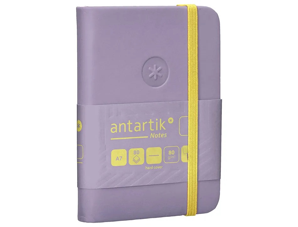 Carnet fermeture elastique jaune antartik notes couverture rigide a7 papier uni ivoire 80 feuilles 80gr fsc lilas