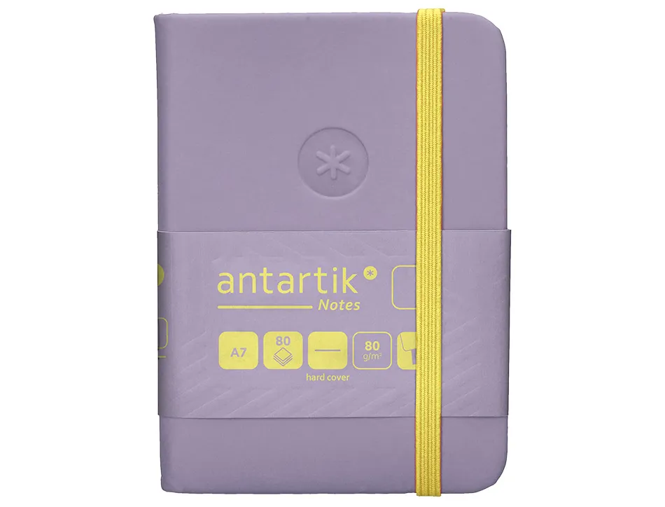Carnet fermeture elastique jaune antartik notes couverture rigide a7 papier uni ivoire 80 feuilles 80gr fsc lilas