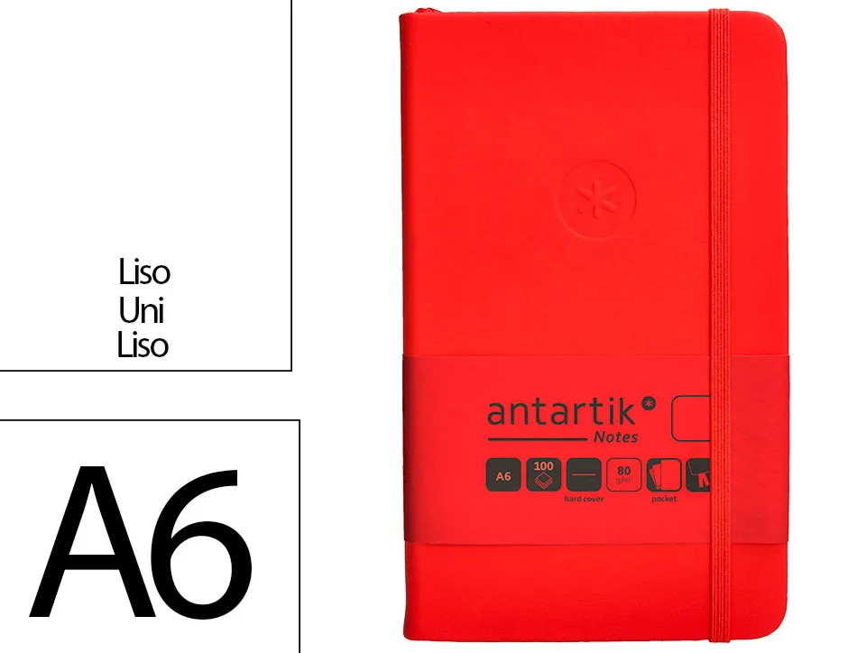 Carnet fermeture elastique antartik notes couverture rigide a6 papier uni ivoire 100 feuilles 80gr fsc coloris rouge