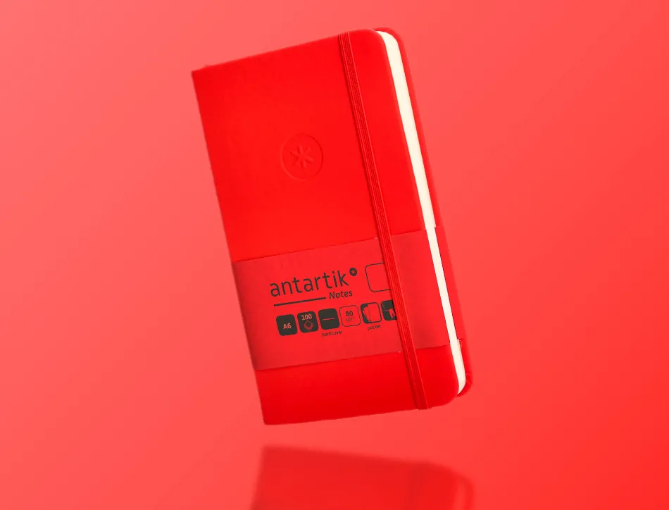 Carnet fermeture elastique antartik notes couverture rigide a6 papier uni ivoire 100 feuilles 80gr fsc coloris rouge