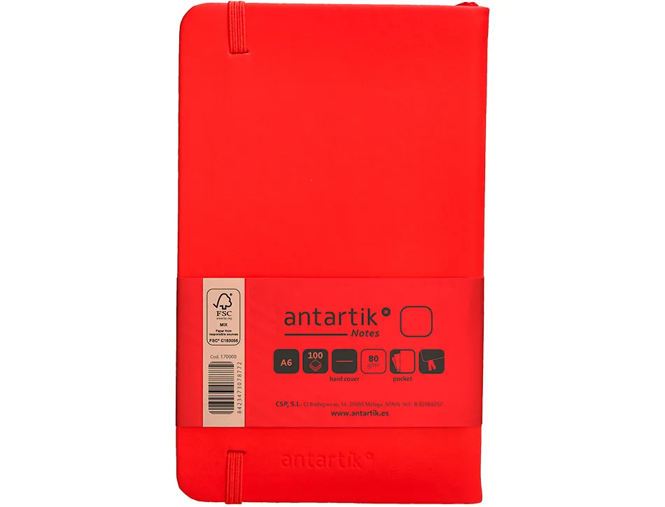Carnet fermeture elastique antartik notes couverture rigide a6 papier uni ivoire 100 feuilles 80gr fsc coloris rouge