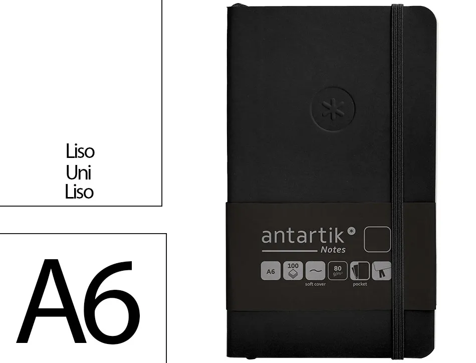 Carnet fermeture elastique antartik notes couverture souple a6 papier uni ivoire 100 feuilles 80gr fsc coloris noir