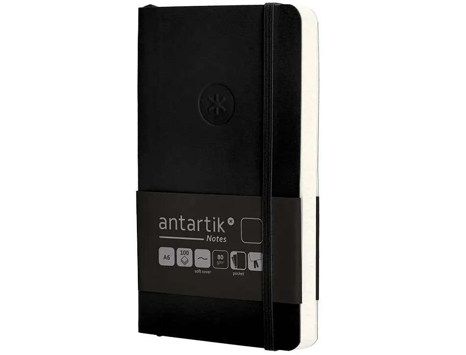 Carnet fermeture elastique antartik notes couverture souple a6 papier uni ivoire 100 feuilles 80gr fsc coloris noir