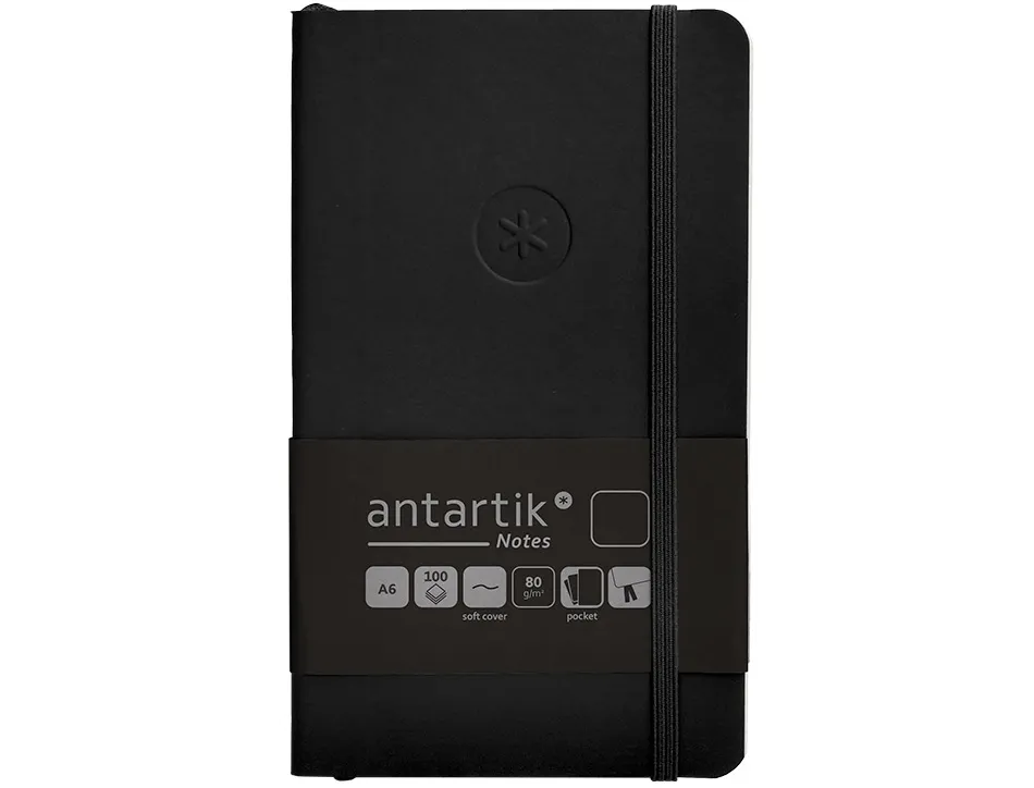 Carnet fermeture elastique antartik notes couverture souple a6 papier uni ivoire 100 feuilles 80gr fsc coloris noir