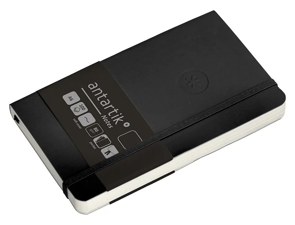 Carnet fermeture elastique antartik notes couverture souple a6 papier uni ivoire 100 feuilles 80gr fsc coloris noir