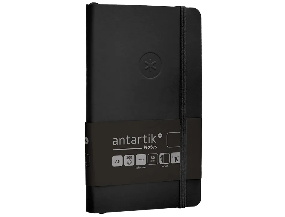 Carnet fermeture elastique antartik notes couverture souple a6 papier uni ivoire 100 feuilles 80gr fsc coloris noir