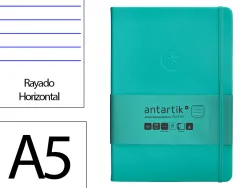 Carnet fermeture elastique antartik notes couverture rigide a5 ligne 100 feuilles 80gr fsc coloris turquoise