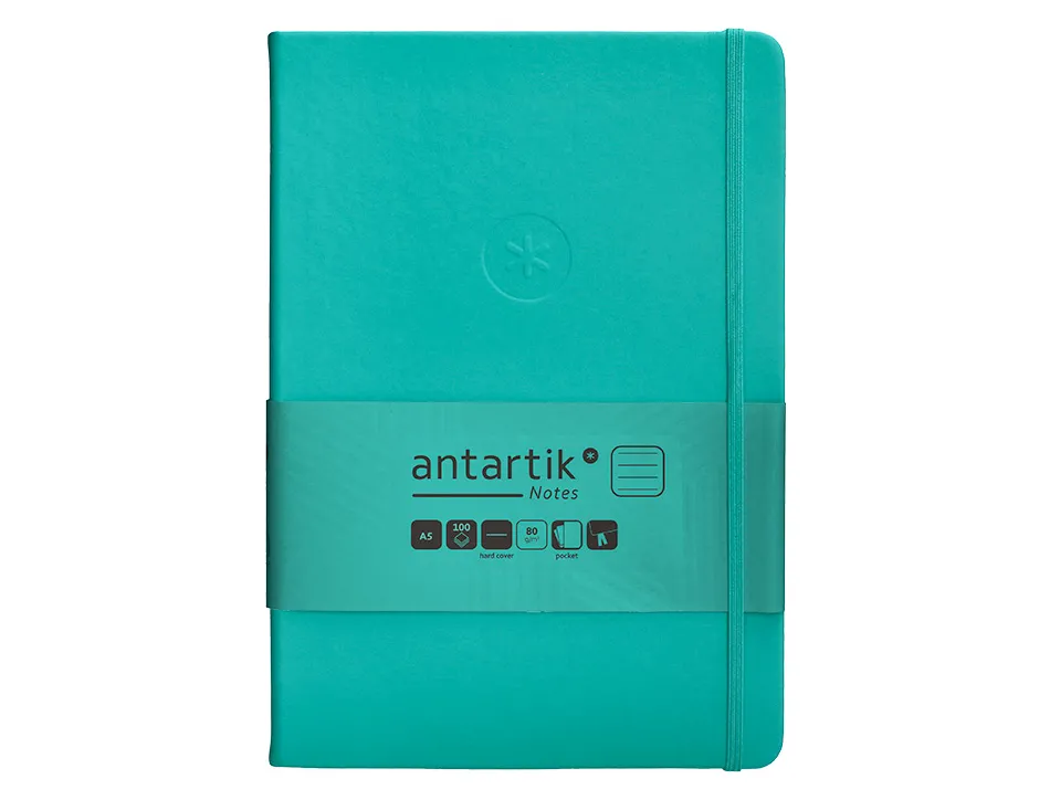 Carnet fermeture elastique antartik notes couverture rigide a5 ligne 100 feuilles 80gr fsc coloris turquoise