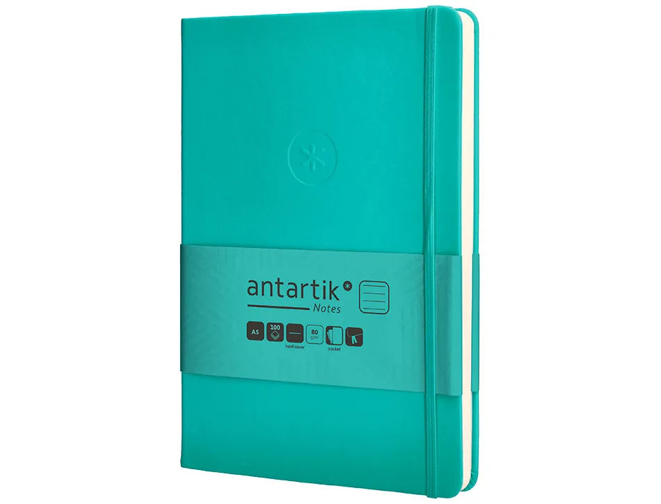 Carnet fermeture elastique antartik notes couverture rigide a5 ligne 100 feuilles 80gr fsc coloris turquoise