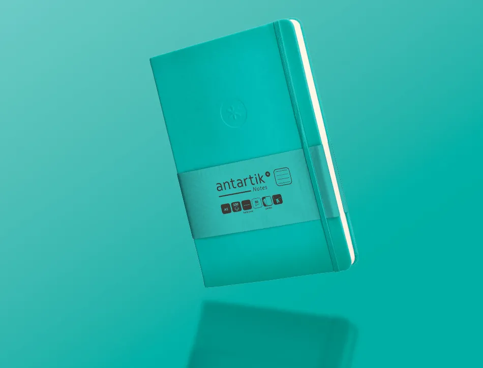 Carnet fermeture elastique antartik notes couverture rigide a5 ligne 100 feuilles 80gr fsc coloris turquoise