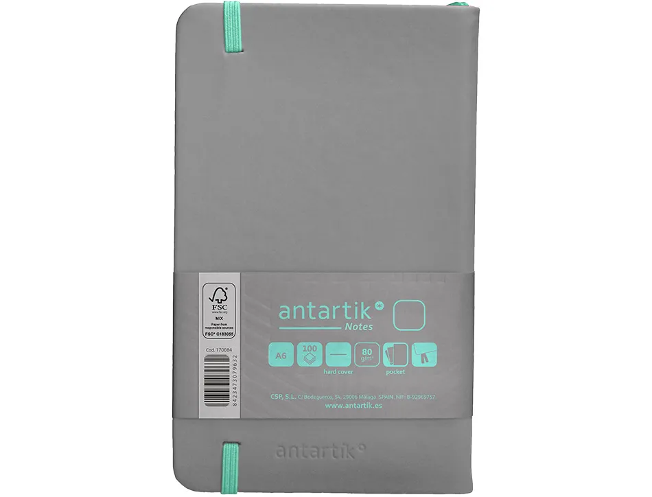 Carnet fermeture elastique turquoise antartik notes couverture rigide a6 papier uni ivoire 100 feuilles 80gr fsc gris