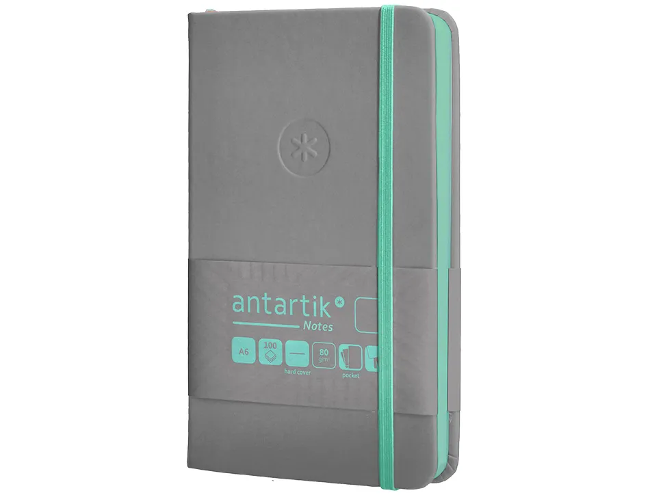 Carnet fermeture elastique turquoise antartik notes couverture rigide a6 papier uni ivoire 100 feuilles 80gr fsc gris