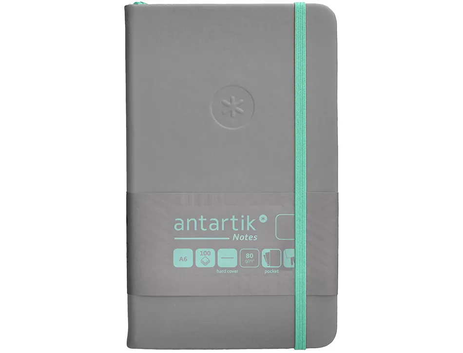 Carnet fermeture elastique turquoise antartik notes couverture rigide a6 papier uni ivoire 100 feuilles 80gr fsc gris